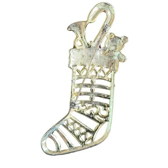 Vintage Christmas Snowman & Stocking Brooch Pin Lot Festive Jewelry Set of 2 - Picture 5 of 5